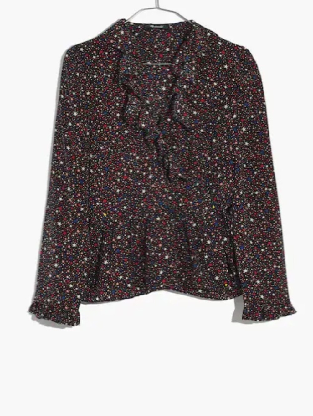 Madewell Silk Ruffle-Hem Wrap Top In Starry Night Size XS